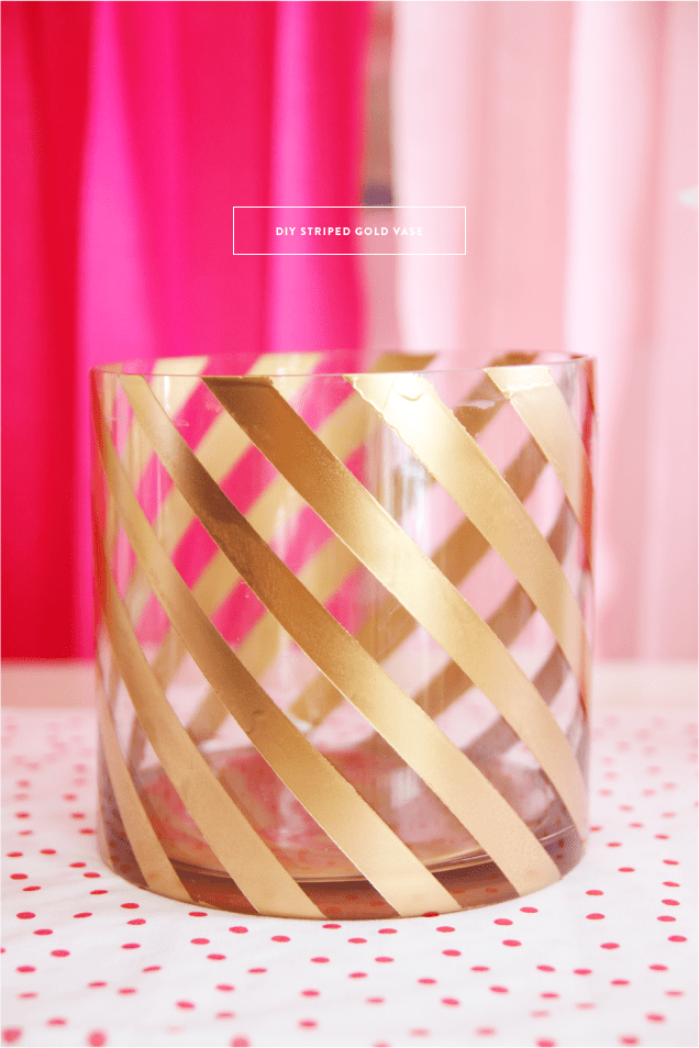 DIY striped gold vase. Tape it off with washi tape & spray paint. www.pencilshavingsstudio.com